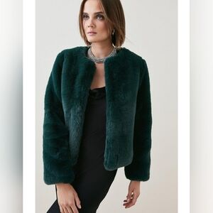Karen Millen Forest Green Faux Fur Jacket sz 8 NWOT